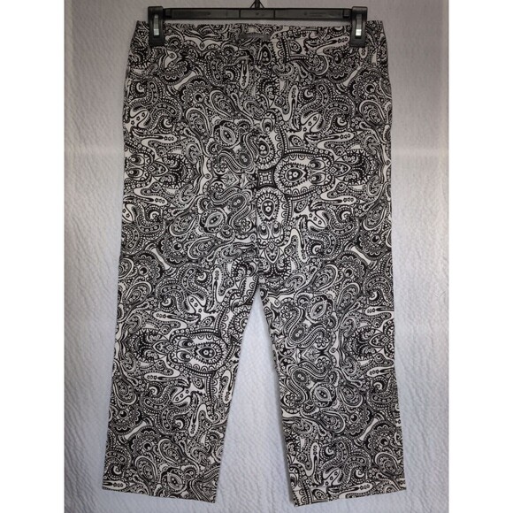 Ann Taylor Black & White Paisley Straight Crop Pants Sz 8P‎ Cotton Blend Stretch - Picture 1 of 11